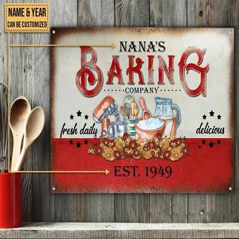 Metal Sign- Baking Fresh Daily Delicious Rectangle Metal Sign Custom Name Year Red Background - Thegiftio UK