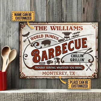 Metal Sign- Barbecue World Famous Rectangle Metal Sign Custom Name Place Nice Design - Thegiftio