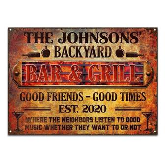 Metal Sign- BBQ Backyard Bar And Grill Rectangle Metal Sign Custom Name Rustic Design - Thegiftio UK