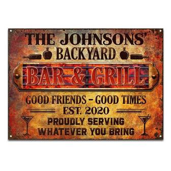 Metal Sign- BBQ Backyard Bar And Grill Rectangle Metal Sign Custom Name Impressive Design - Thegiftio UK