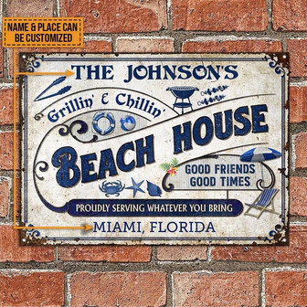 Metal Sign- Beach House Ocean Creatures Rectangle Metal Sign Custom Name Place - Thegiftio
