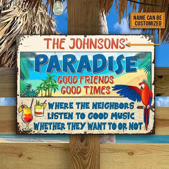 Metal Sign- Beach Parrot Paradise Cute Design Custom Name Rectangle Metal Sign - Thegiftio UK