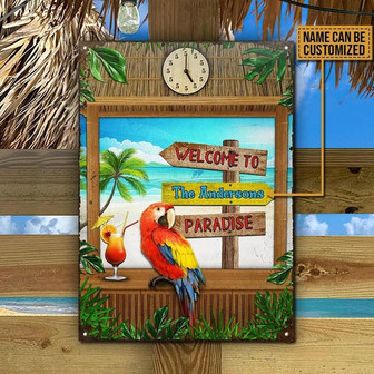Metal Sign- Beach Parrot Paradise Rectangle Metal Sign Custom Name Cute Design - Thegiftio UK