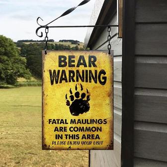 Metal Sign- Bear Paw Yellow Theme Warning Enjoy Your Visit Rectangle Metal Sign - Thegiftio UK