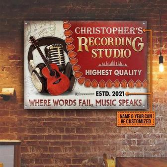 Metal Sign- Beautiful Design Acoustic Guitar Where Words Rectangle Metal Sign Custom Name Year - Thegiftio UK