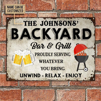 Metal Sign- Beautiful Design Black Backyard Grilling Rectangle Metal Sign Custom Name - Thegiftio UK