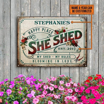 Metal Sign- Beautiful Design Floristry She Shed Rectangle Metal Sign Custom Name Year - Thegiftio UK