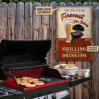 Metal Sign- Beautiful Design Grilling Forecast For Today Rectangle Metal Sign Custom Name Year - Thegiftio UK