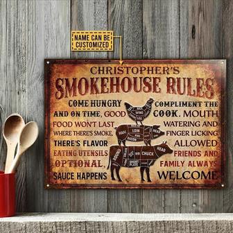 Metal Sign- Beautiful Design Grilling Smokehouse Rules Rectangle Metal Sign Custom Name - Thegiftio UK