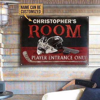 Metal Sign- Beautiful Design Hockey Room Red And Black Rectangle Metal Sign Custom Name - Thegiftio UK