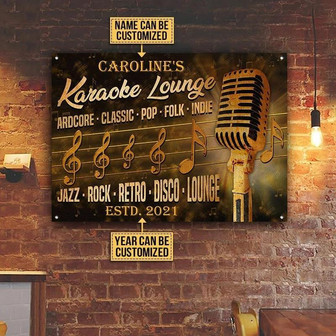 Metal Sign- Beautiful Design Karaoke Lounge Black Rectangle Metal Sign Custom Name Year - Thegiftio UK