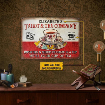Metal Sign- Beautiful Design Tarot Tea Company Rectangle Metal Sign Custom Name Year - Thegiftio UK