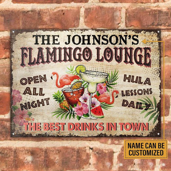 Metal Sign- Beautiful Flamingo Lounge The Best Rectangle Metal Sign Custom Name - Thegiftio UK