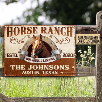 Metal Sign- Beautiful Horse Ranch Boarding And Lessons Rectangle Metal Sign Custom Name Address Year - Thegiftio UK