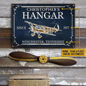 Metal Sign- Beautiful Pilot Hangar Navy Rectangle Metal Sign Custom Name Year Place - Thegiftio UK