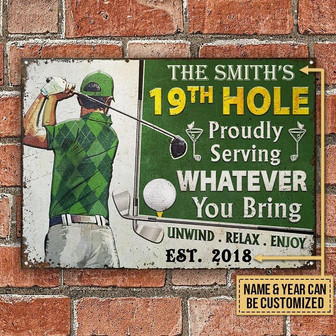Metal Sign- Beautiful Style Golf 19th Hole Green Rectangle Metal Sign Custom Name Year - Thegiftio UK