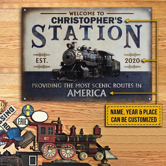 Metal Sign- Beautiful Train Station Vintage Custom Name Year Place Rectangle Metal Sign - Thegiftio UK