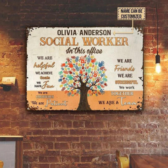 Metal Sign- Beautiful Tree Social Worker In This Office Rectangle Metal Sign Custom Name - Thegiftio