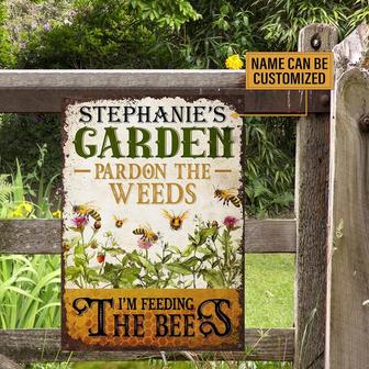 Metal Sign- Bee Garden Pardon The Weeds Rectangle Metal Sign Custom Name Nice Design - Thegiftio UK