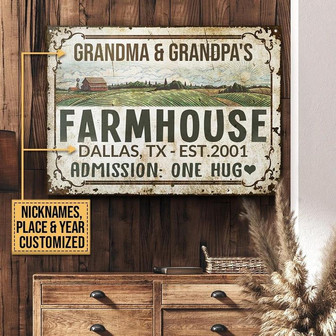 Metal Sign- Big Farm Farmhouse One Hug Rectangle Metal Sign Custom Name Place Year - Thegiftio UK