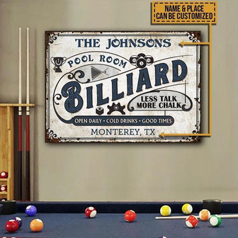 Metal Sign- Billiard Pool Room Custom Name Rectangle Metal Sign Blue Design - Thegiftio UK