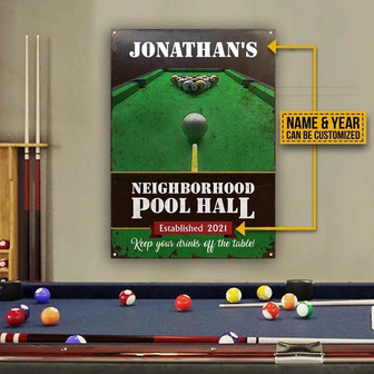 Metal Sign- Billiards Neighborhood Pool Hall Nice Style Rectangle Metal Sign Custom Name Year - Thegiftio UK