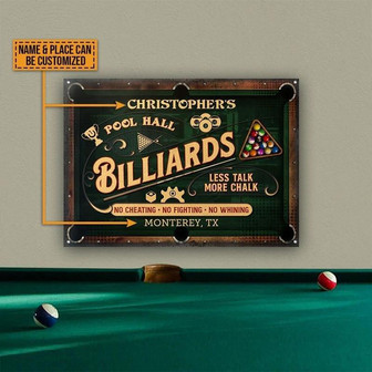 Metal Sign- Billiards Pool Hall Custom Name Rectangle Metal Sign Pretty Design - Thegiftio