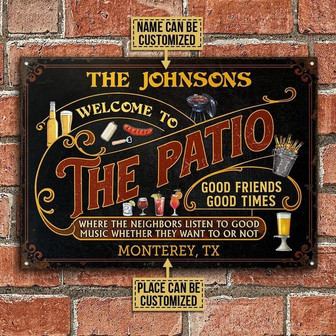 Metal Sign- Black Background Patio Grilling Rectangle Metal Sign Custom Name Place - Thegiftio UK