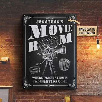 Metal Sign- Black Theme Home Cinema Movie Room Rectangle Metal Sign Custom Name - Thegiftio UK