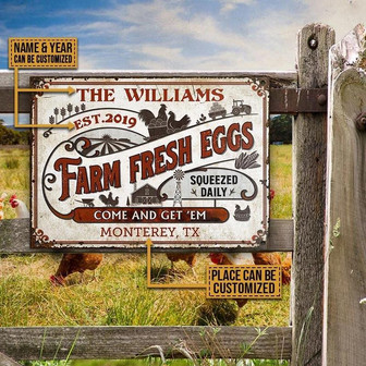 Metal Sign- Black And Red Design Chicken Farm Rectangle Metal Sign Custom Name Year Place - Thegiftio UK