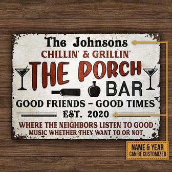 Metal Sign- Black And Red Porch Backyard Rectangle Metal Sign Custom Name Year - Thegiftio UK