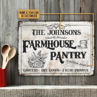 Metal Sign- Black And White Design Farmhouse Pantry Grocery Rectangle Metal Sign Custom Name Year - Thegiftio UK
