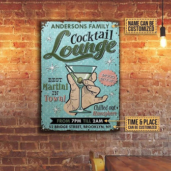Metal Sign- Blue Theme Cocktail Lounge Best Martini Rectangle Metal Sign Custom Name Time Place - Thegiftio UK