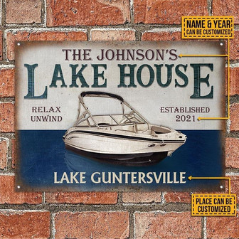 Metal Sign- Blue Design Bow Rider Lake House Relax Rectangle Metal Sign Custom Name Year Place - Thegiftio UK