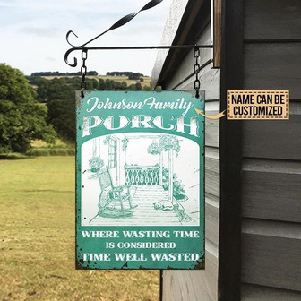 Metal Sign- Blue Theme Farmhouse Porch Time Well Wasted Turquoise Rectangle Metal Sign Custom Name - Thegiftio UK