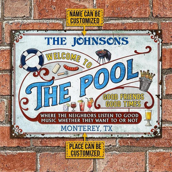 Metal Sign- Blue Pool Text Grilling Swimming Rectangle Metal Sign Custom Name Place - Thegiftio UK