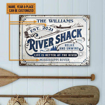 Metal Sign- Blue River Shack Life Is Better Rectangle Metal Sign Custom Name Year Place - Thegiftio UK