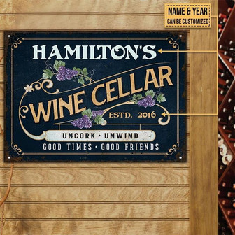 Metal Sign- Bunch Of Grapes Wine Uncork Unwind Rectangle Metal Sign Custom Name Year - Thegiftio