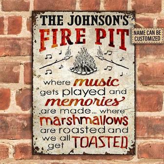 Metal Sign- Camping Fire Pit Music Notes Rectangle Metal Sign Custom Name - Thegiftio UK