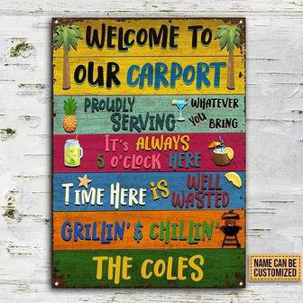 Metal Sign- Carport Welcome Rectangle Metal Sign Custom Name Colorful Style - Thegiftio UK