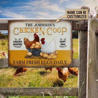Metal Sign- Chicken Coop Yellow Theme Rectangle Metal Sign Custom Name - Thegiftio UK