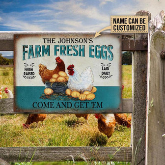 Metal Sign- Chicken Farm Turquoise Theme Custom Name Rectangle Metal Sign Pretty Design - Thegiftio