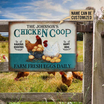 Metal Sign- Chicken Fresh Eggs Daily Happy Hens Rectangle Metal Sign Custom Name - Thegiftio UK