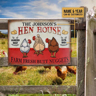 Metal Sign- Chicken Hen House Nuggets Custom Name Year Rectangle Metal Sign Beautiful Design - Thegiftio UK