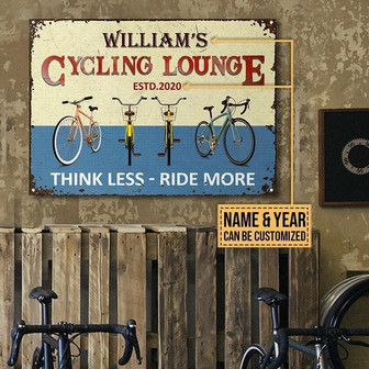 Metal Sign- Colorful Bicycle Cycling Think Less Rectangle Metal Sign Custom Name Year - Thegiftio