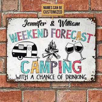Metal Sign- Colorful Camping Chance White Rectangle Metal Sign Custom Name - Thegiftio UK
