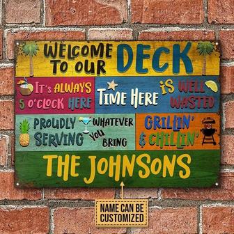 Metal Sign- Colorful Background Deck Welcome Grillin And Chillin Custom Name Rectangle Metal Sign - Thegiftio UK