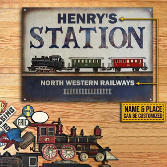 Metal Sign- Colorful Train Station Kid Rectangle Metal Sign Custom Name Place - Thegiftio UK