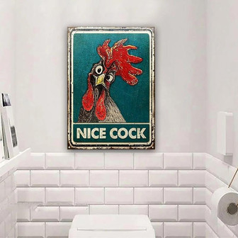 Metal Sign- Cute Chicken Nice Cock Rectangle Metal Sign Blue Background - Thegiftio UK