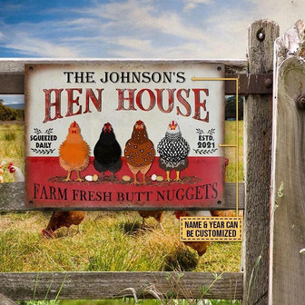 Metal Sign- Cute Design Chicken Hen House Fresh Rectangle Metal Sign Custom Name Year - Thegiftio UK